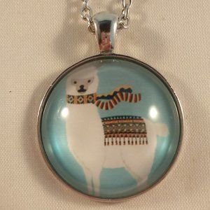 Silver Pet Llama Cabochon Pendant Chain Necklace